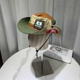 韩版时尚做旧贴布刺绣渔夫帽女复古休闲露营遮阳防晒牛仔帽子亲子