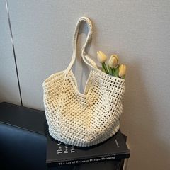 レイジートート 新しいカジュアルシーサイドビーチショルダーバッグ わら織り 手作り 大容量 休暇織り 中空