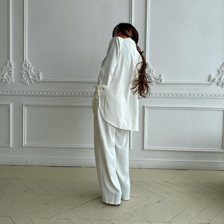 GraceChic Hochwertiger Damenanzug Herbst 2024: Lässiges, asymmetrisches Blazer-Jackett und weite Hose, zweiteiliges Set_voghion.com