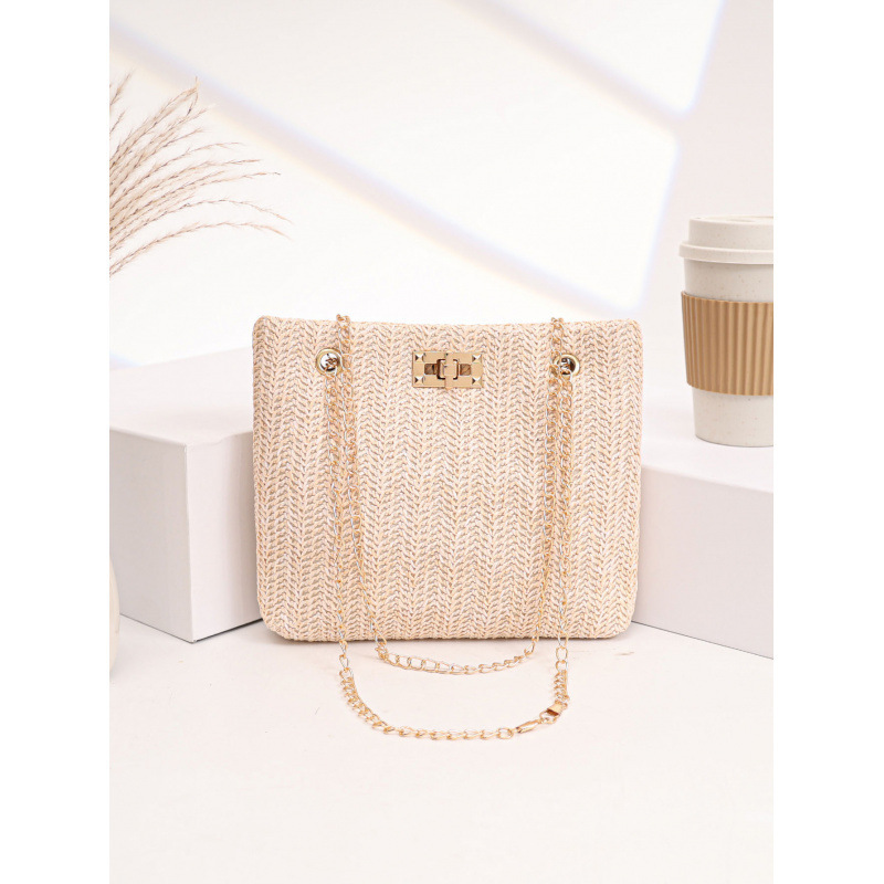 2025 nueva bolsa de paja elegante diseño de cierre dorado adecuado para todos los días y la fiesta versátil bolso de hombro image 6