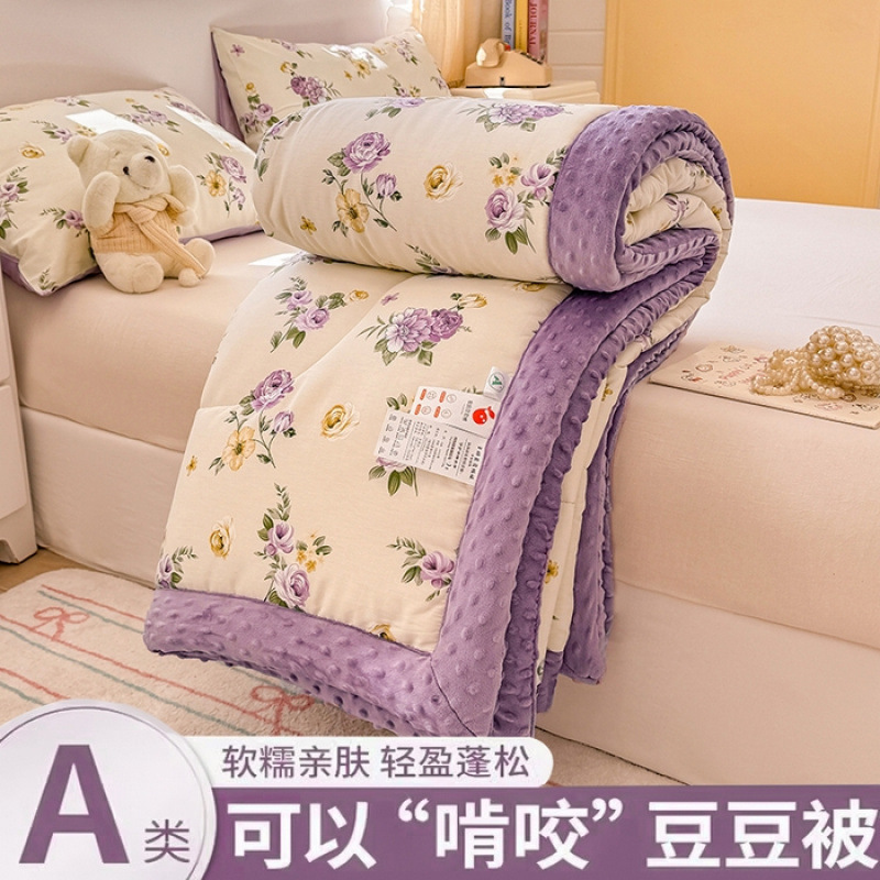 2026 New Model All-Cotton Bean Velvet Spring and Autumn Quilt for Students, Single and Double Bed Quilt, Winter Quilt