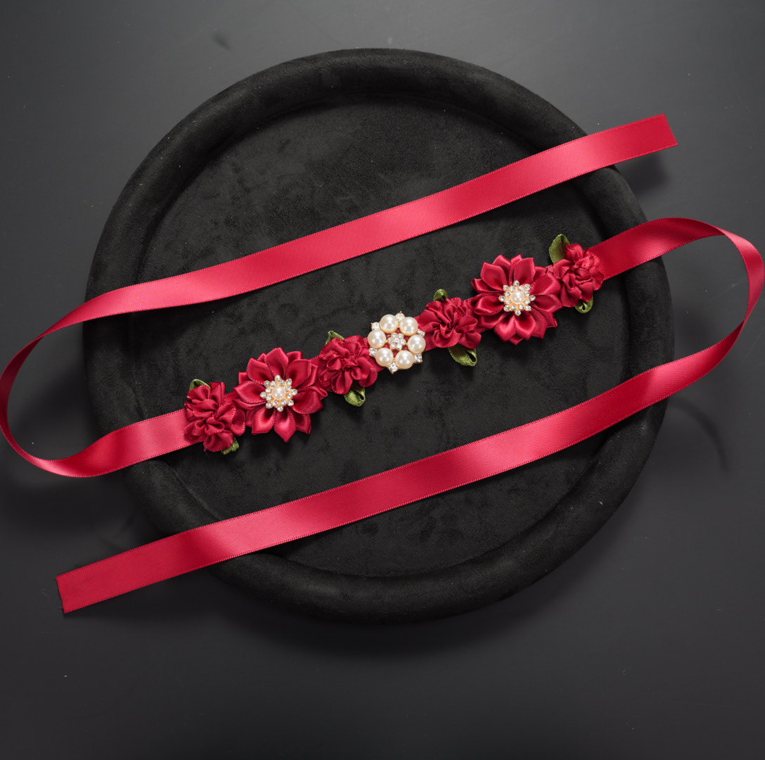 Burgundy headband pearl