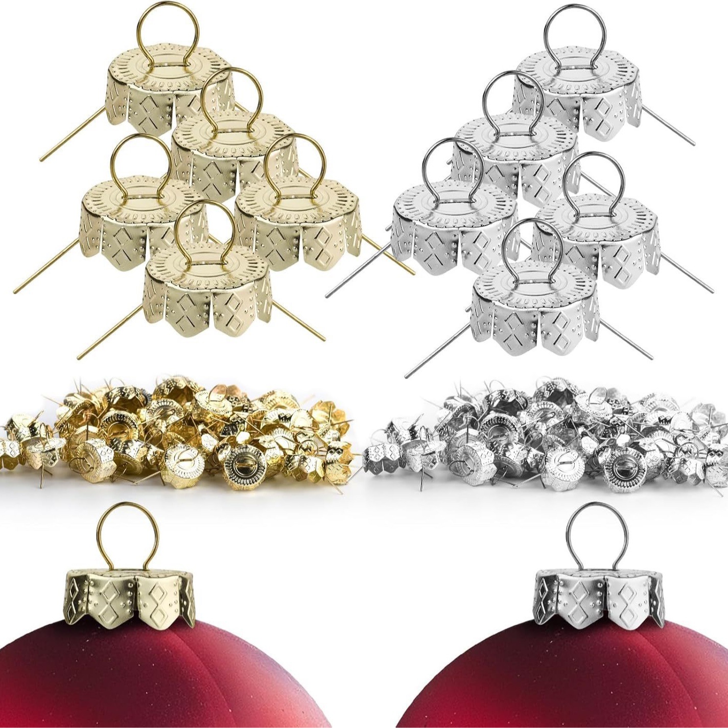 高品质圣诞球帽冲压太阳花金属铝盖圣诞玻璃球吊饰盖帽卡塑料球盖