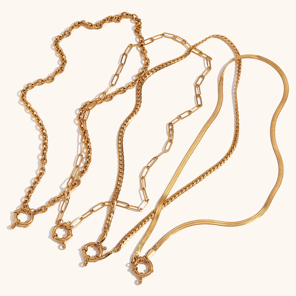 8g Weight 0.03µm-0.05µm Gold Plating Thickness PVD Coated Gold Plating Process PVD Coated Real Gold Plated 18K Geometric 304 Stainless Steel Simple Style Waterproof Non Tarnish Spring Ring Trigger Clasp Closure Necklace