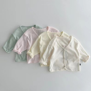 Baby Summer Cotton Breathable Lightweight Cardigan Sun Protection Clothing Single-Breasted V Neck Skin-Friendly Jacket Infant and Kidsren's Clothing Summer