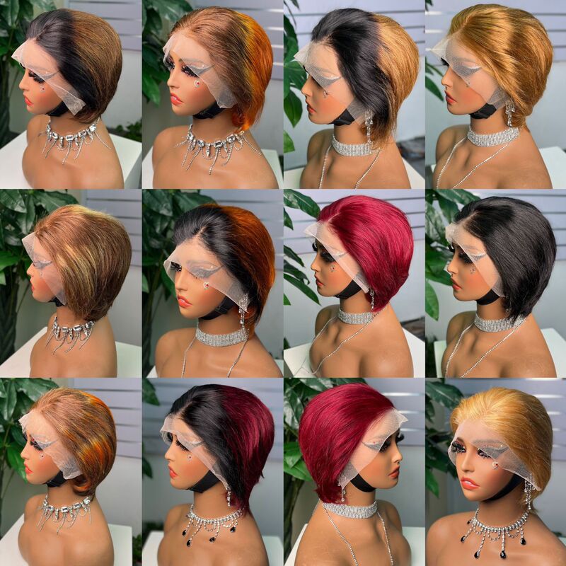 Real Hair Silk Lace Hand Woven Bobo Head Cover Front Lace Short Hair Dyeable 13x 4 Real Wig Full Head Cover