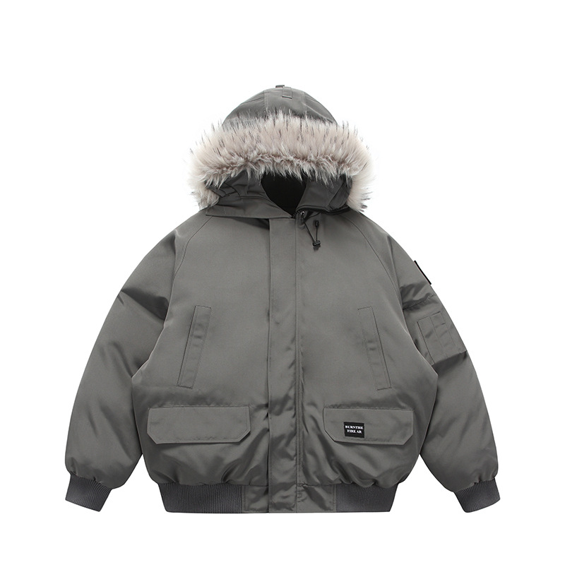 冬用フード付きフェイクツーピースフライトジャケット綿入りメンズアメリカンハイストリートコットンコート