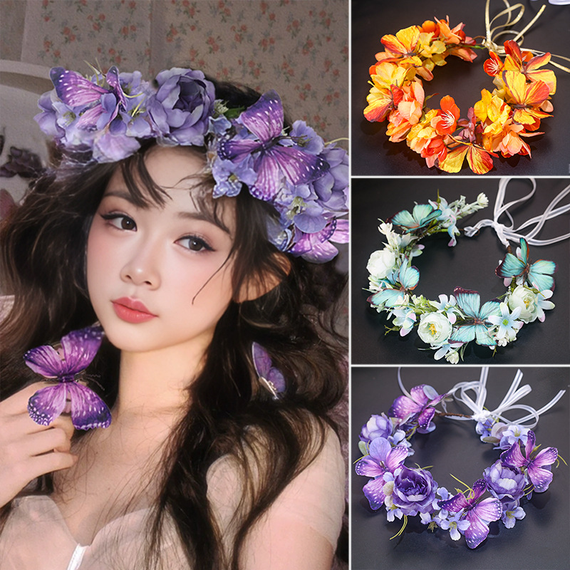 新娘头饰森系韩式仙美花环2025新款伴娘花童沙滩婚纱头纱结婚发饰