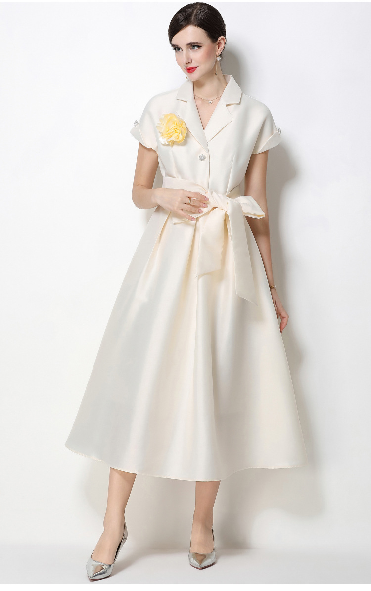 Đầm maxi nữ hoa nổi tay ngắn cổ vest thắt eo jacquard xòe — màu đen, Rượu vang đỏ, xanh lam, màu hồng đậm chi tiết 27