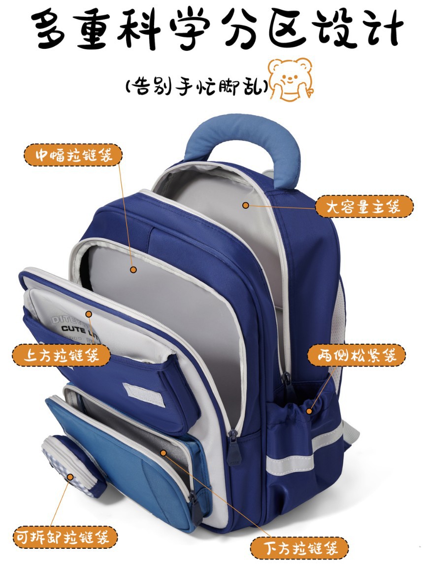 Mochila escolar, mochila transpirable para niños, grados 1 - 3 - 6 para reducir la carga, gran capacidad, ultraligera.