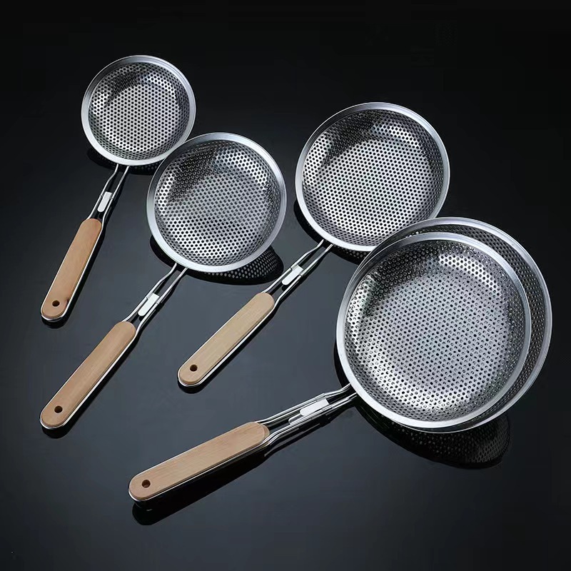 Stainless Steel Filter Spoon Multifunctional Wooden Handle Oil Grid...