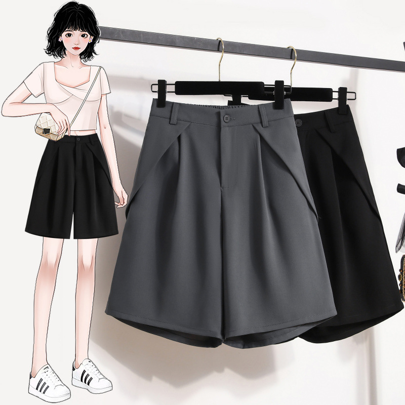Gray Suit Shorts for Women, Summer Thin Loose Fit A-Line Workwear Five-Point Pants, Hong Kong Style High-Waisted Slimming Wide-Leg Mid-Length Pants Gray Suit Shorts for Women, Summer Thin Loose Fit A-Line Workwear Five-Point Pants, Hong Kong Style High-Waisted Slimming Wide-Leg Mid-Length Pants