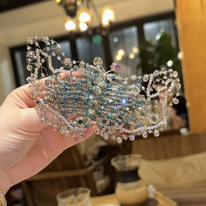 新中式水晶手工铜丝穿钉发夹轻奢千金大小姐后脑一字夹弹簧夹发饰|undefined
