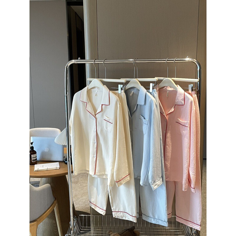WeChat business popular cloud early pure Zhen MUJI same popular online cardigan solid color long sleeve pajamas women's suit