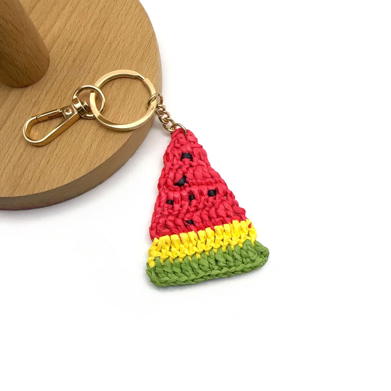 Raffia Watermelon Keychain Handmade Personalized Woven Pendant DIY Luggage Accessories Home Car Accessories Accessories