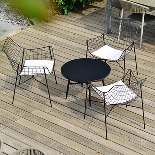 Outdoor Nordic Courtyard Leisure Iron Tea Table and Chair Garden Villa Model House Terrace Furniture Sun-proof and Rain-proof Combination