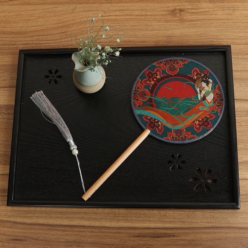 Translúcido moda nacional de los niños de ventilador redondo ventilador de la danza al por mayor mango de madera de una sola cara ventilador de la boda dibujos animados ventilador de publicidad fábrica