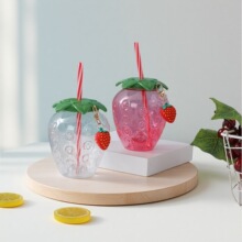 草莓菠萝造型塑料吸管杯网红爆款500ml食品级PET一次性奶茶果汁饮