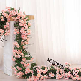 仿真藤条塑料玫瑰花藤装饰假花婚庆空调管道缠绕遮挡藤蔓吊顶壁挂