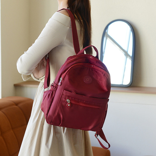 Minimalist solid color women's double shoulder bag, Korean style, versatile small backpack, fashionable canvas, hot selling, breathable and lightweight