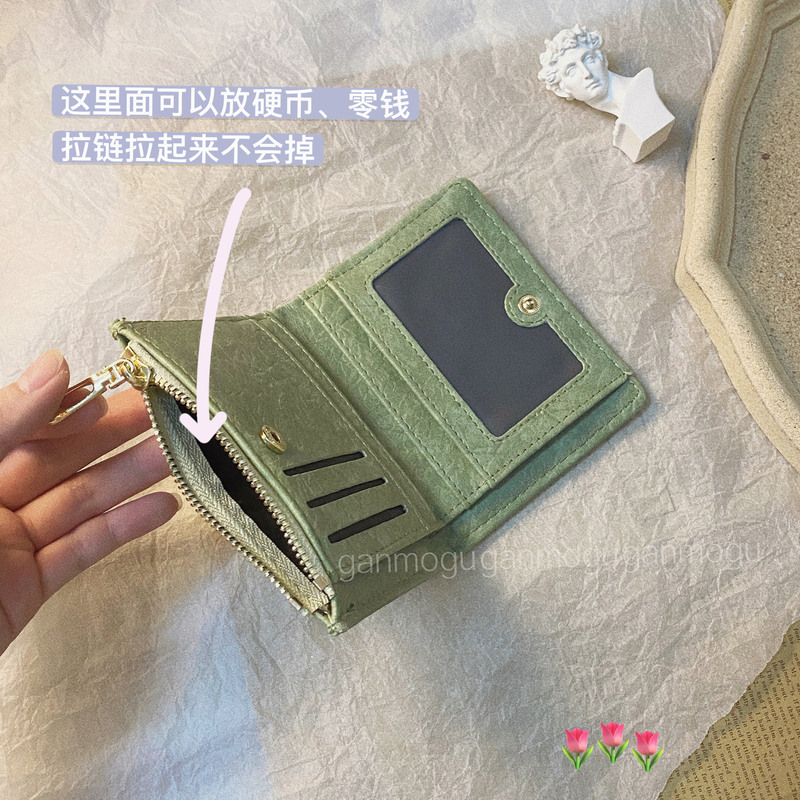 Ganmogu Retro Small Wallet~Ins Wallet Female Short Student European and American Fresh Foldableing Simple Literary Buckle