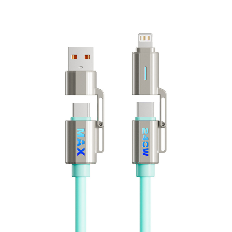 [ハイエンドチップ] 240WフォーインワンMAXカラフルな呼吸ライト超高速充電真の液体シリコーンデータケーブル|undefined