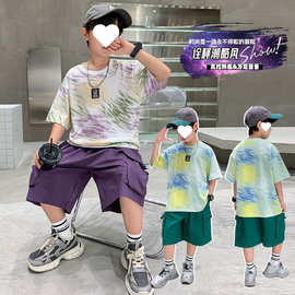 男童夏季套装2025新款夏季时髦中大儿童帅气男孩夏装痞帅两件套潮