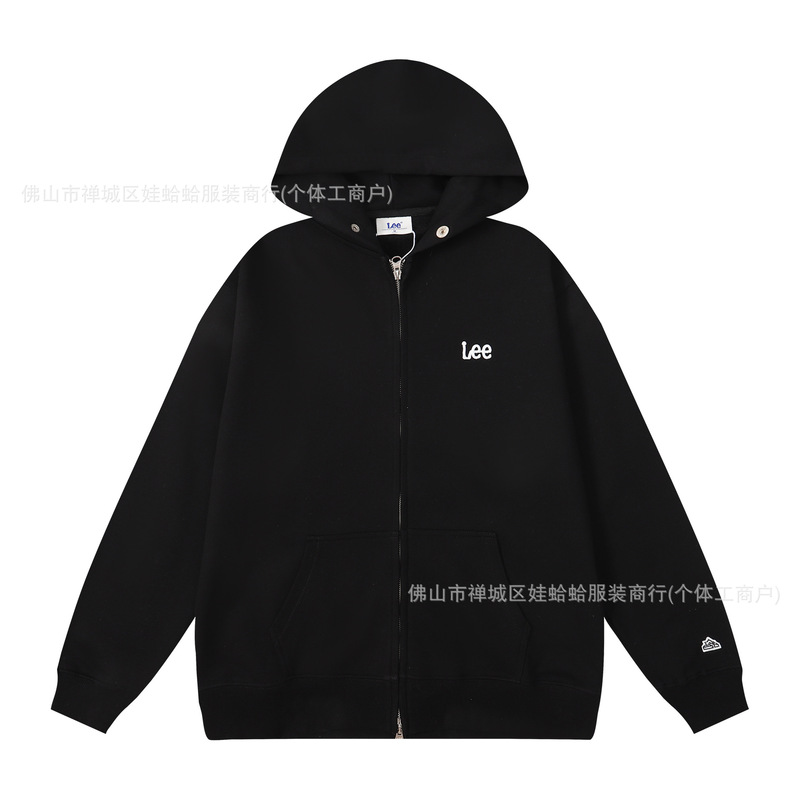 正确版24s韩国小众秋冬款Le*小标字母刺绣帽绳男女款开衫连帽卫衣|undefined