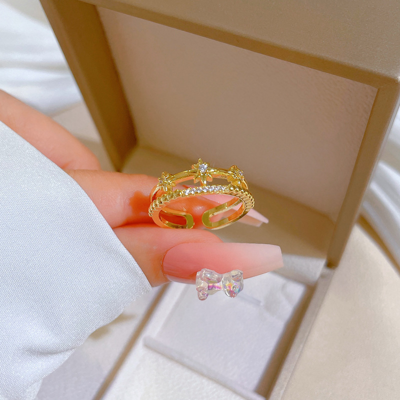Light Luxury Diamond Starburst Adjustable Ring For Couples_voghion.com