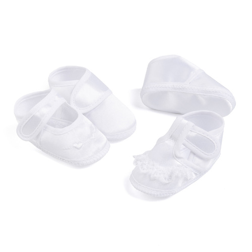 Hot-selling white baby shoes with soft soles—unisex baptism shoes for babies, newborn magic-tape baby shoes.
