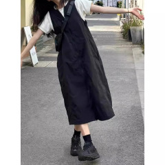 山系黑色工装背心裙女夏季新款连衣裙大码裙子胖mm宽松显瘦背带裙
