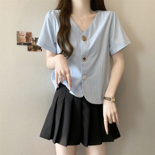 Plus Size Button Cardigan Short-Sleeved T-Shirt for Women Summer 2025 New Fat mm Loose Slimming Look Age-Reducing Casual Top for Women