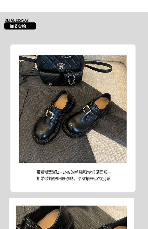 Giày lười nữ da lộn cổ điển đế dày gót vừa mũi tròn phối khóa nhỏ — màu đen chi tiết 4