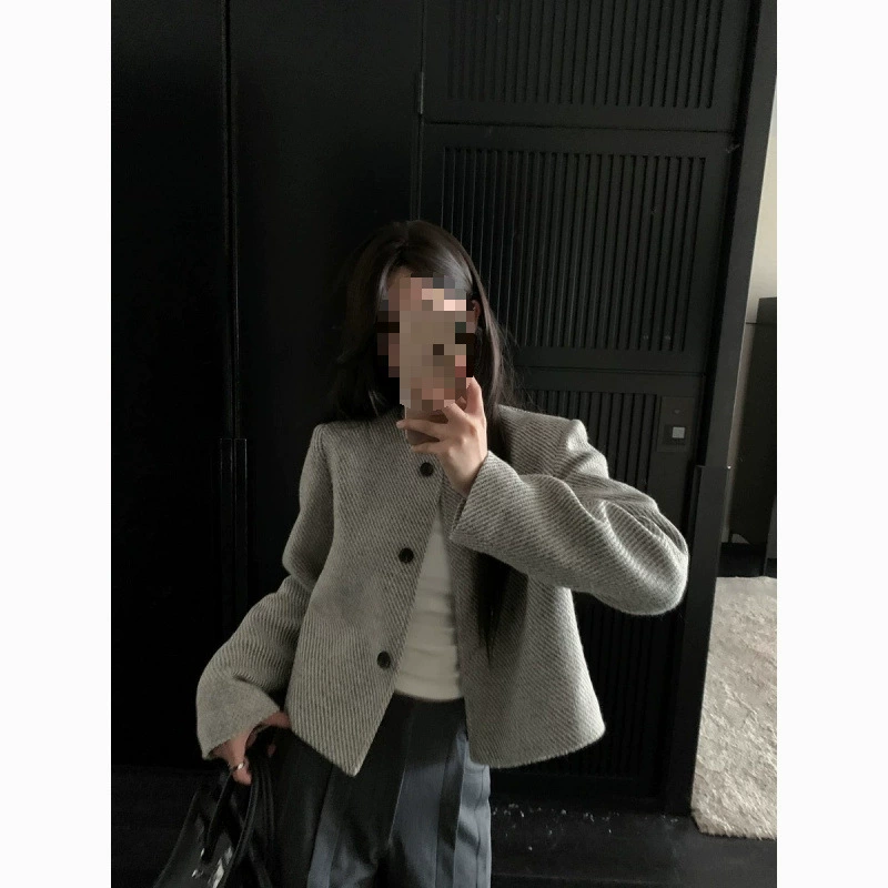 Осенний ретро-фешн жакет, круглый ворот, свободный крой, стиль Chanel