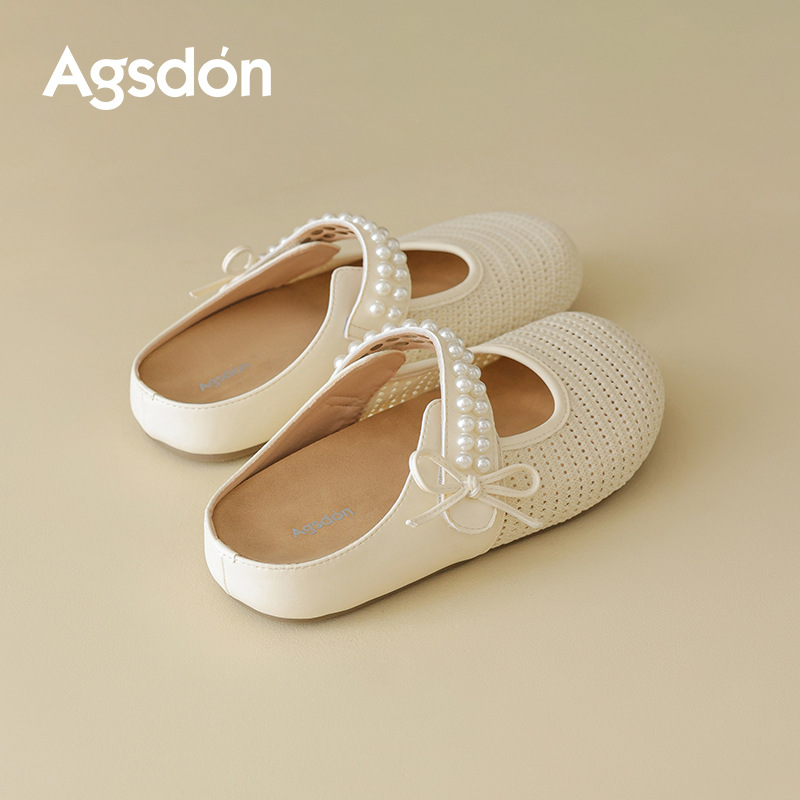 Auguin Shideng pantuflas mujer 2025 nuevo verano boca baja solo zapatos planos Mary Jane Baotou Bucken media pantuflas