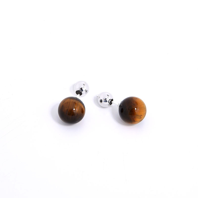 1 Pair Retro Classic Style Round Plating Agate Sterling Silver Tiger Eye Drop Earrings display picture 20