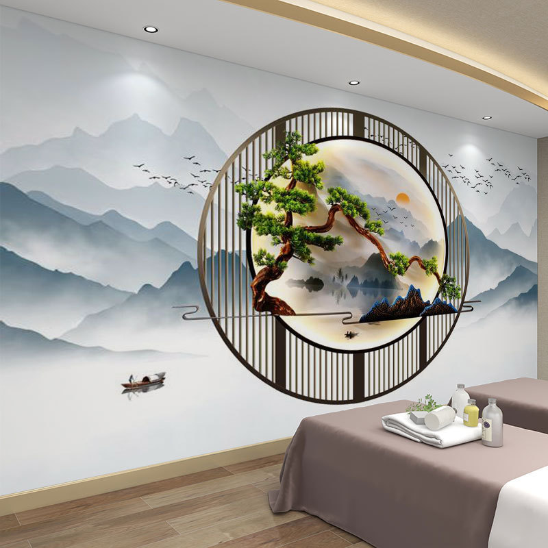 墙纸3d立体中式格栅墙布背景墙壁纸客厅装饰壁布店铺装修壁画|undefined