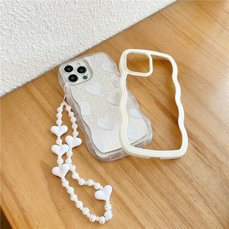 Чехол для телефона (Apple) для iPhone 11–17 и X серии, тыльная стенка-волна с мотивом сердца, опциональная цепочка