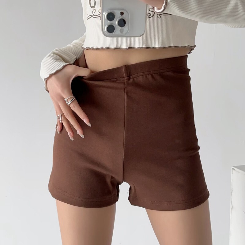 High waist stretch matching shorts women can wear outside can wear inside solid color slim slimming sports hot pants yoga shorts fashion