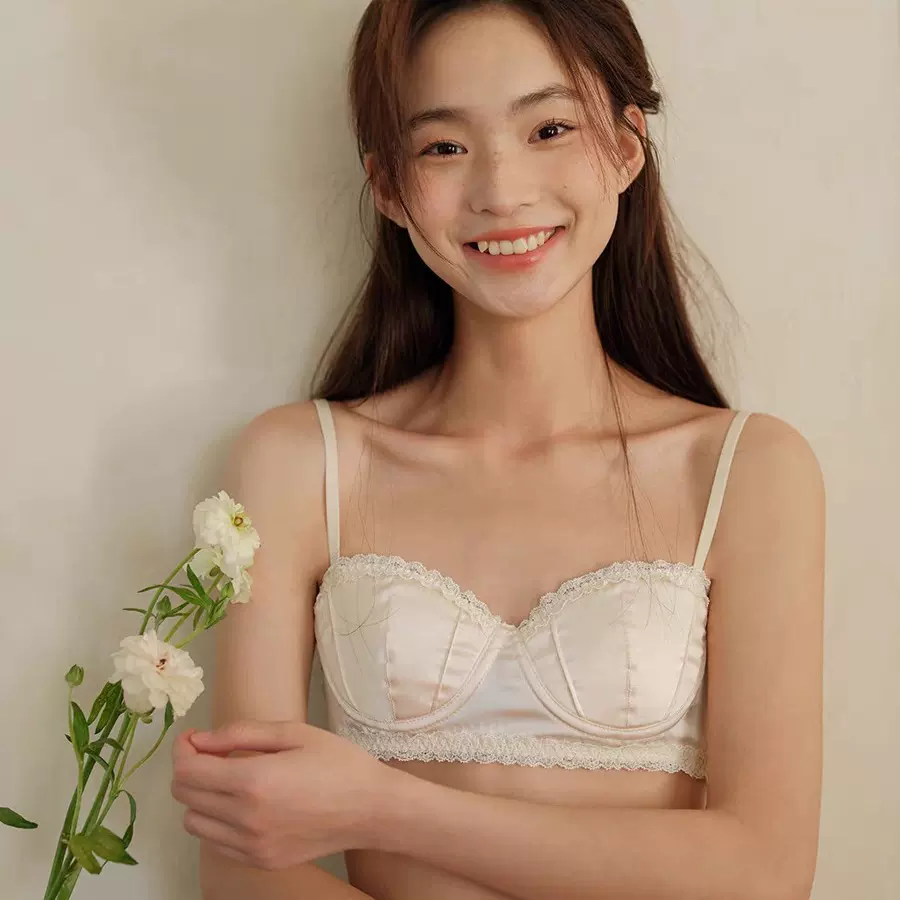 法式蕾丝缎面贝壳杯性感内衣女小胸聚拢无钢圈上托半杯文胸罩