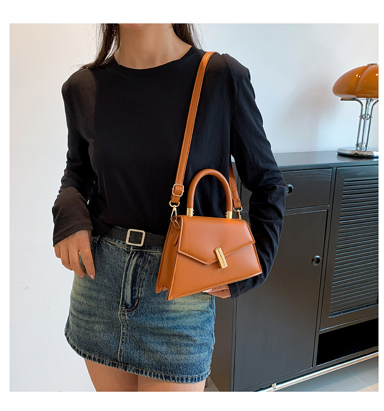 Synthetic Leather Lining Material Women's Medium Pu Leather Solid Color Streetwear Lock Clasp Handbag Crossbody Bag