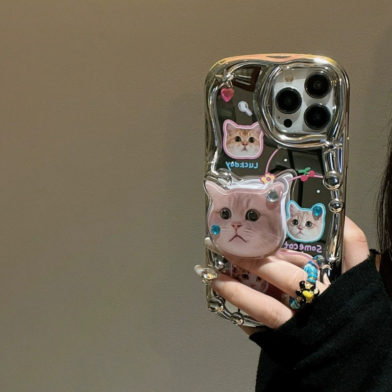 Phone Case (Apple) iPhone 11–15 Series, Plating Mirror Cat Design, Drop Protection