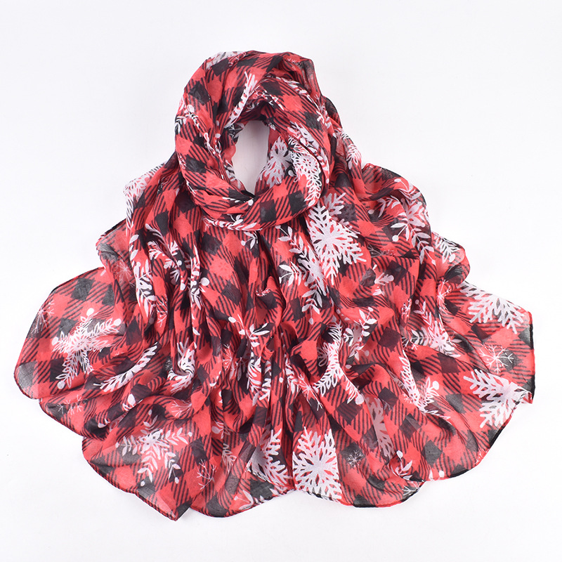 Winter fashion printed premium Balinese Christmas scarf Snowflake snowman shawl_voghion.com