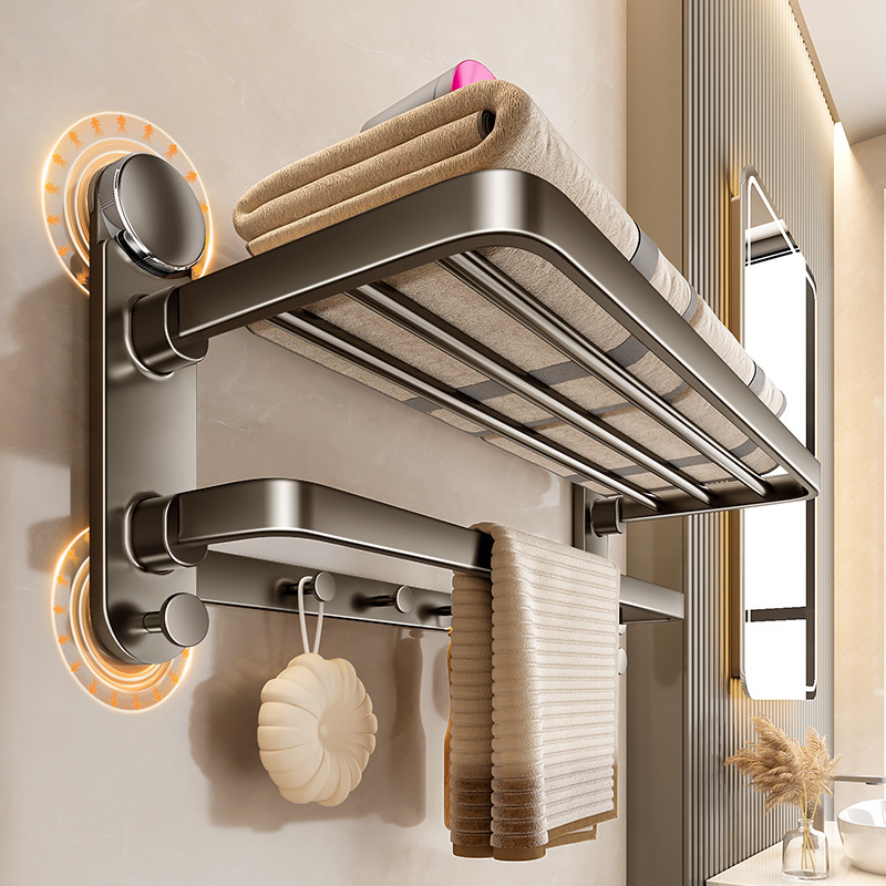 Suction Cup Towel Rack Bathroom No-Drill Storage Shelf Integrated Hanging Rod Toilet Storage Bath Towel Rack