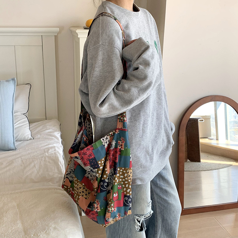 Bolso de hombro nuevo estilo japonés estilo pastoral primavera y otoño sluggishins bolsa de hombro de gran capacidad bolsa de lona amor