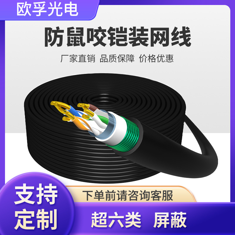 超六类屏蔽铠装网线  室外防鼠咬抗压抗拉伸网路线