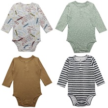 外贸螺纹胸开三角哈衣 男女婴幼儿童宝宝纯棉碎花卡通连体包屁衣