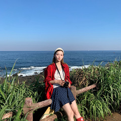 红色长袖衬衫甜美风套装女V领短袖T恤秋季不规则波点半身裙三件套