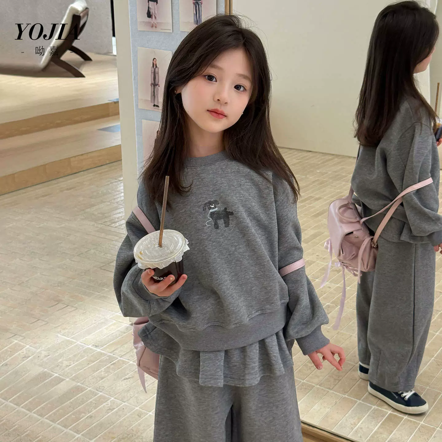 YOJIA女童卫衣套装春秋款2025新款韩系时髦大童装儿童两件套秋装