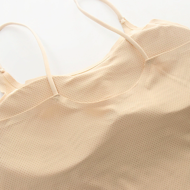 Бесшовная топик camisole из шелка-льда, вкладыши с фиксированными чашками, дышащий красивый спина жилета
